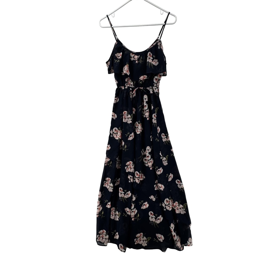 Abercrombie & Fitch Navy Floral Maxi Dress Womens XSP‎ Cold Shoulder Chiffon